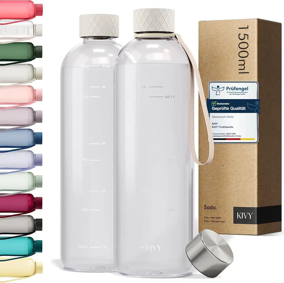 KIVY Trinkflasche 1,5l aus Tritan - Kohlensäure geeignet & Auslaufsicher