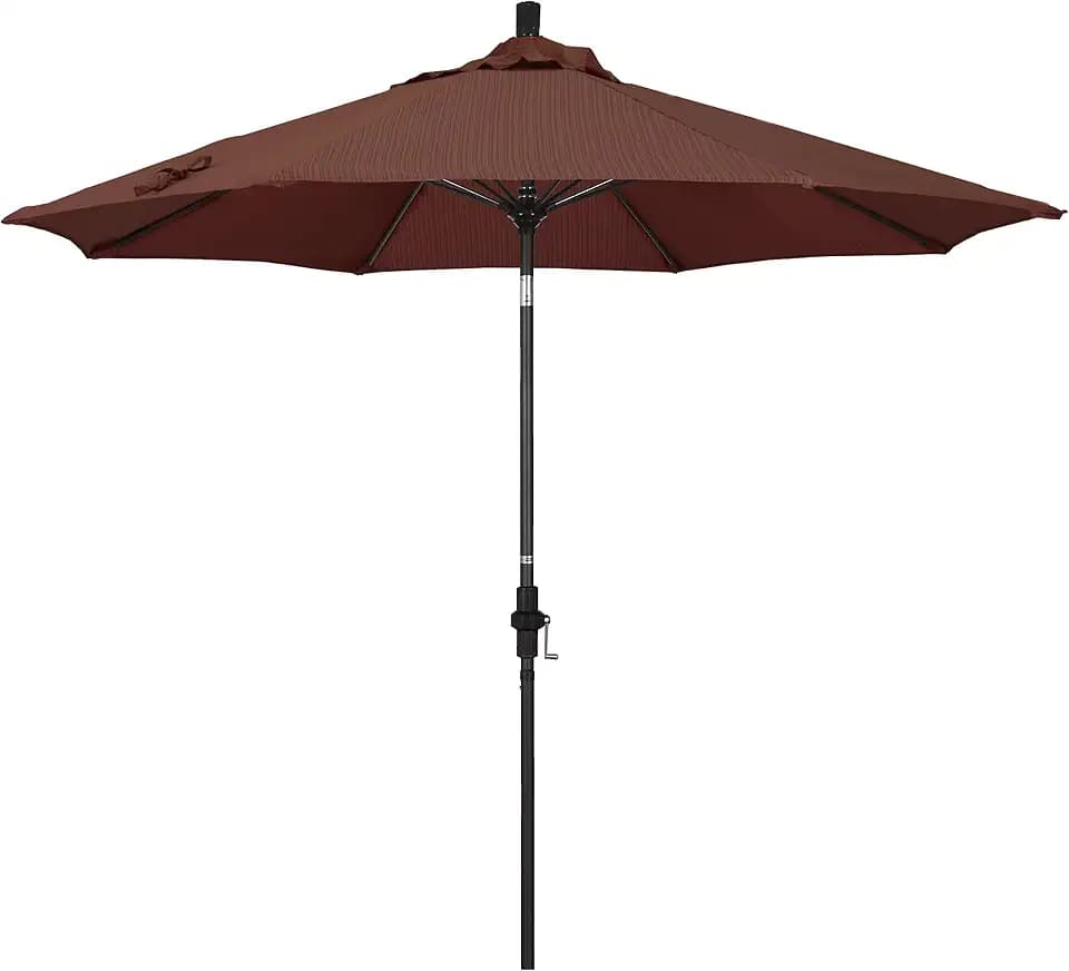 California Umbrella 9' Round Aluminum Pole Fiberglass Rib Patio Umbrella, Crank Lift, Collar Tilt, Black Pole