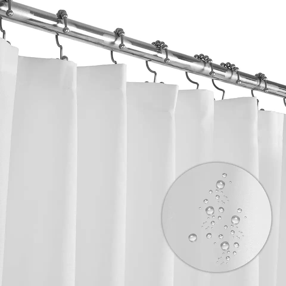 LiBa White Fabric Shower Curtain 72x72 Waterproof Heavy Duty Liner