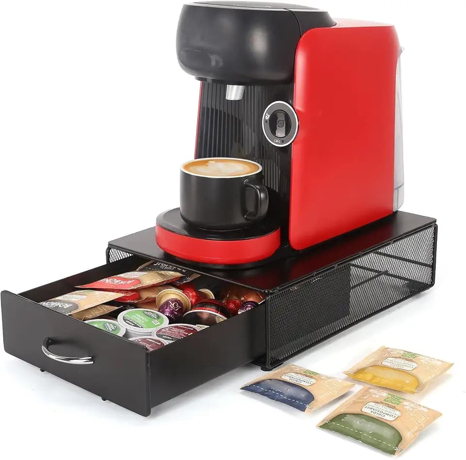 Organizer für Kaffeepads, Teebox, Teebeutel Aufbewahrung, Kaffeekapseln Halter Aufbewahrungsbox, Kaffee Kapselständer Kapseln Schublade aus Metall.