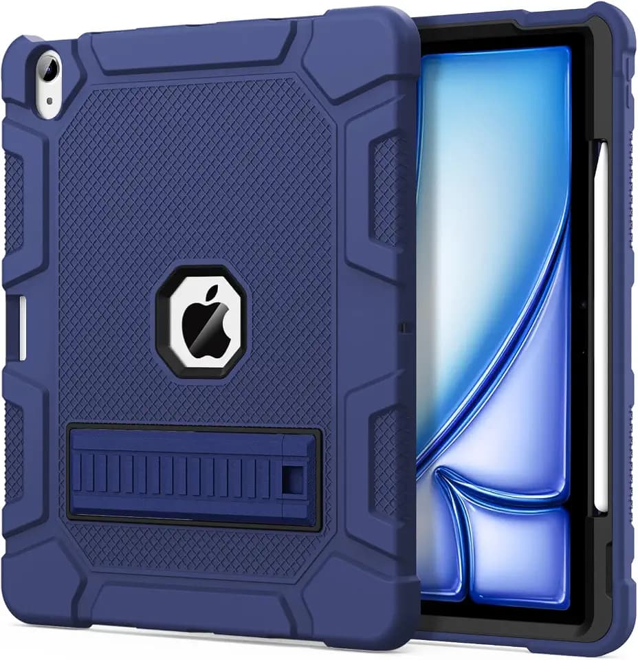 Azzsy Case for iPad Air 13 Inch (M4/M3/M2) 2026/2025/2024, [Built-in Pencil Holder] Heavy Duty Shockproof Rugged Protective Case for 13 inch iPad Air (2026/2025/2024 Version), Navy Blue
