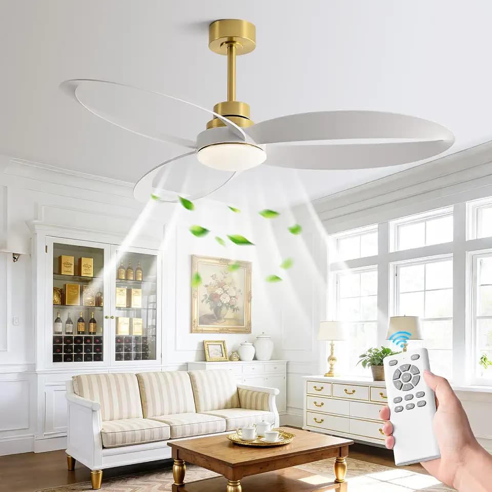 52 inch White Modern Ceiling Fans With Lights And Remote,New Round 3 Blades With 24W 2400LM High Bright LED Light, Quiet Powerful DC Pure Copper Motor for Patio Living Room Bedroom Indoor Outdoor