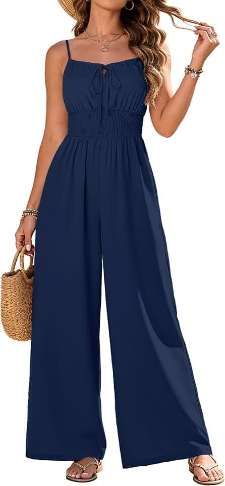 AGERWAY Womens Jumpsuits 2026 Casual Spaghetti Strap Wide Leg Long Pants Rompers One Piece Summer Outfits with Pockets