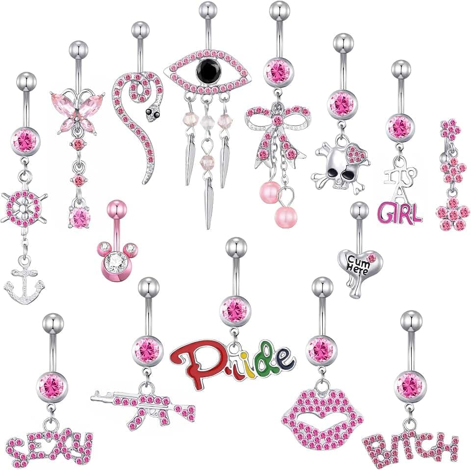 TAMHOO 15PCS 14G Stainless Steel Belly Button Rings for Women with AAA Cubic Zirconia