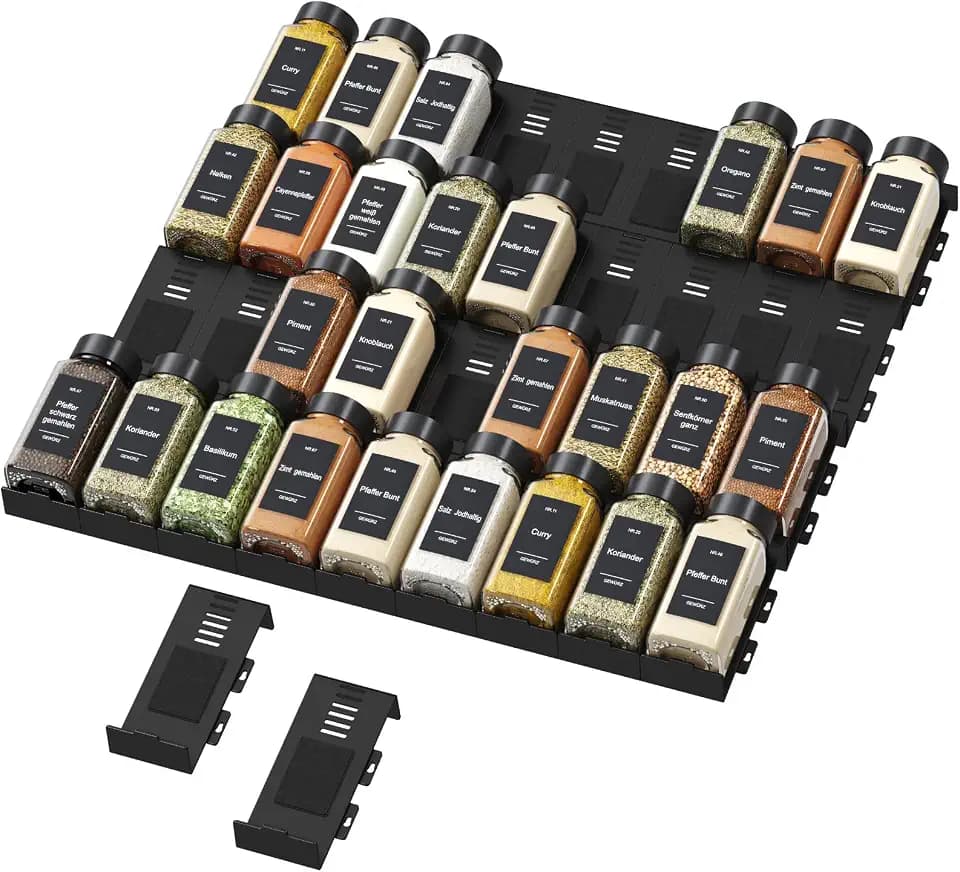 Lifewit 36 Pack Gewürzregal Schublade, Verstellbar Gewürz Organizer Schwarz