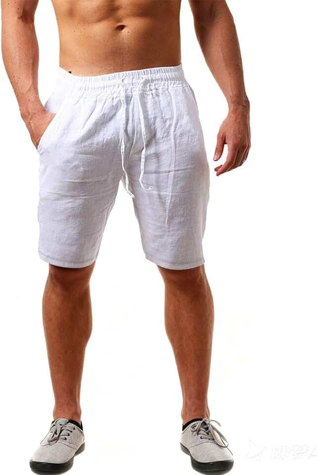 NEMXCE Kurze Hosen Herren Leinenhose Shorts Leichte Sommerhose mit Gummizug Herren-Shorts Strandhose mit Taschen
