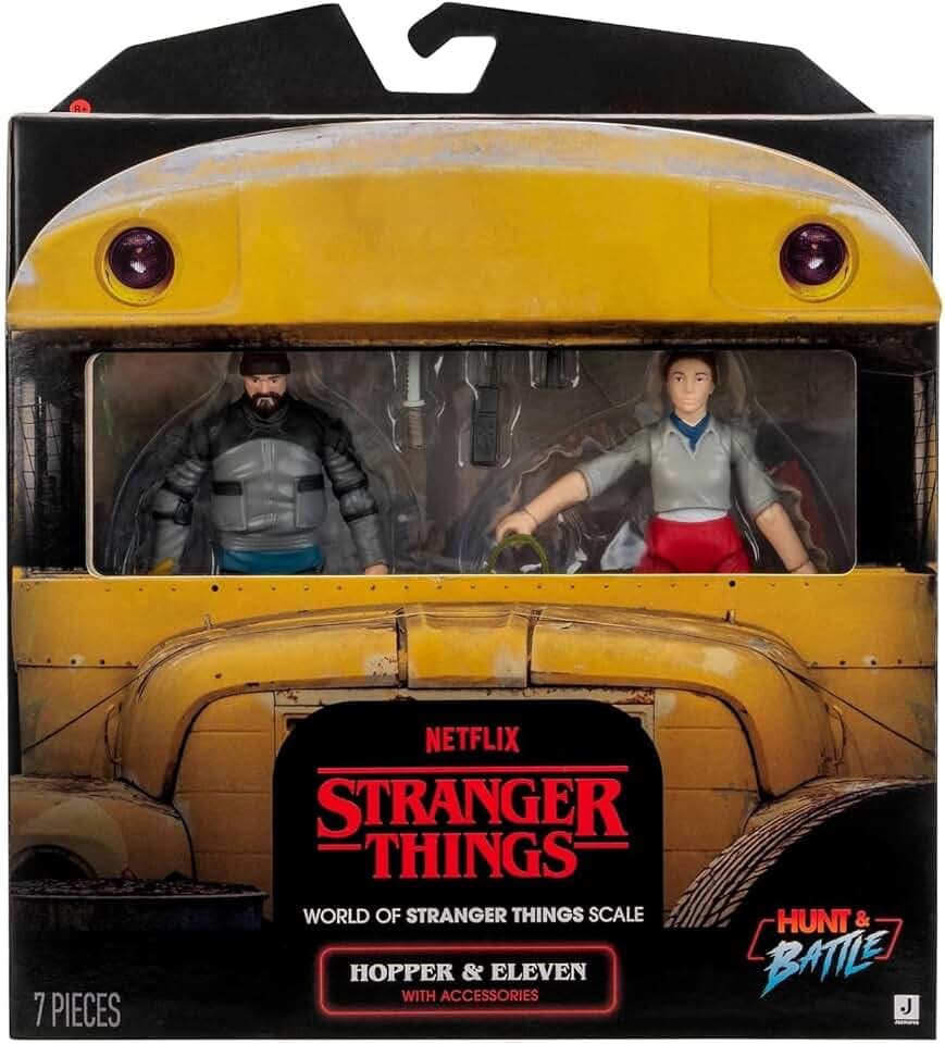 Stranger Things Eleven and Hopper 2-Pack - Two 4-Inch Articulated Action Figures with Accessories
