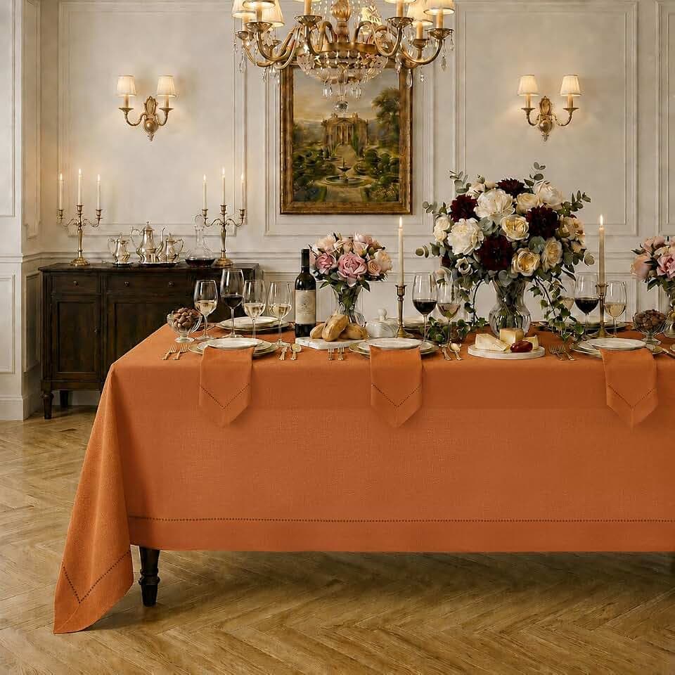 Signature Linen™ by D'Moksha, 100% Pure Linen Rust Tablecloth 60 x 144 Inch