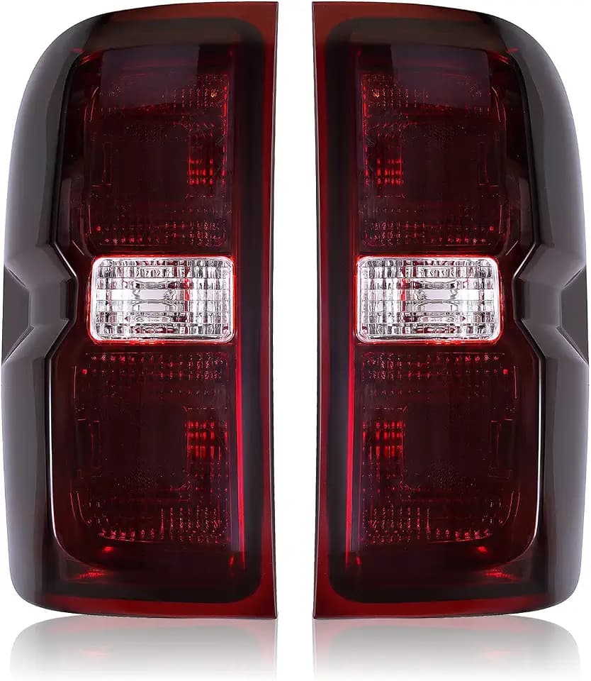 Dark-Red Tail Lights for 2014-2019 Chevy Silverado 1500/2500/3500 & 2015-2019 GMC Sierra 3500HD DRW | Factory 3-Bulb Housing Only | Driver+Passenger Pair (No Bulbs/Harness)