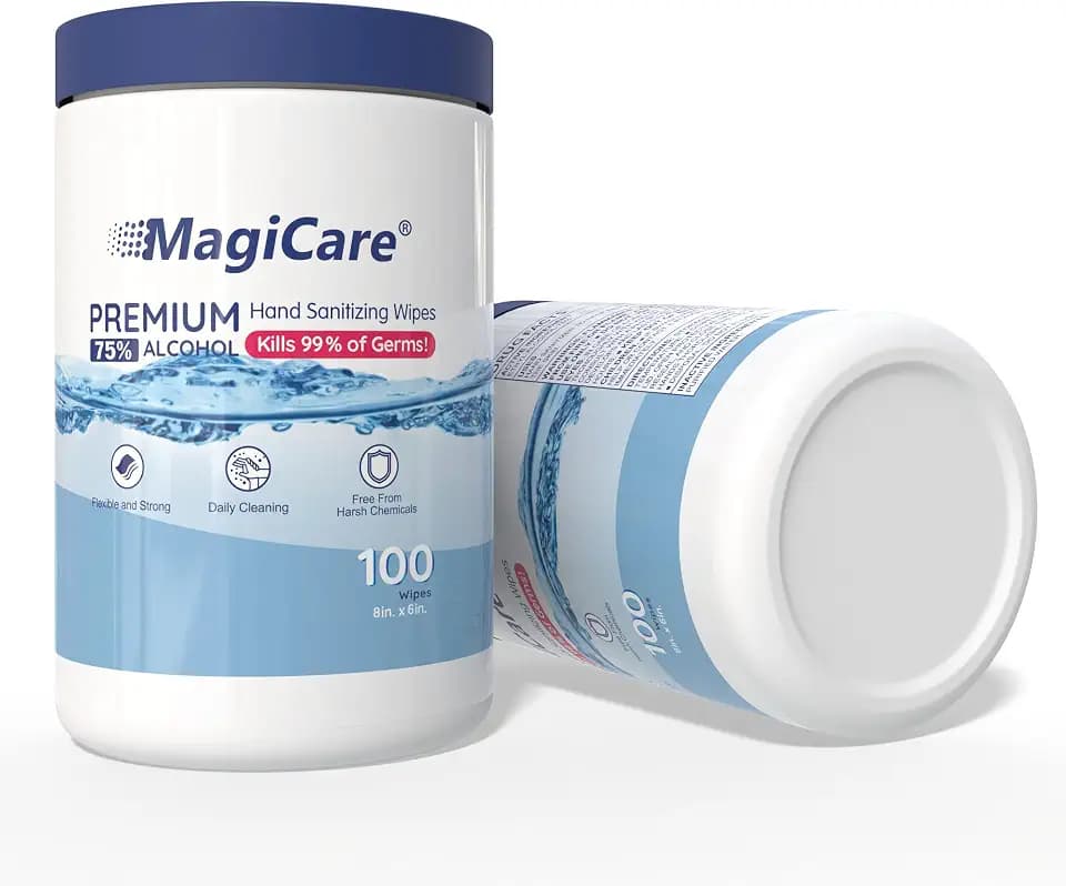 MagiCare 75% Large Alcohol Wipes (2, 100ct Canisters), Hand Sanitizer Wipes