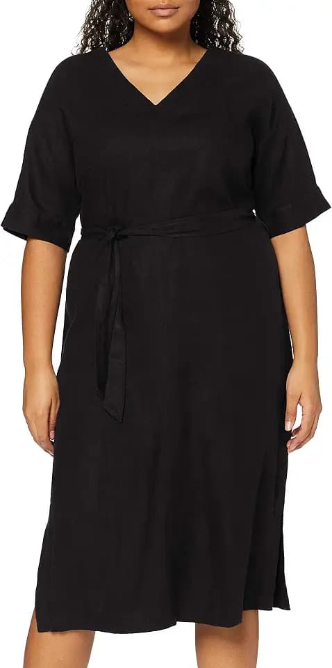 find. Damen Midi A-Linien-Kleid aus Leinen, Schwarz (Black), 36, Label: S