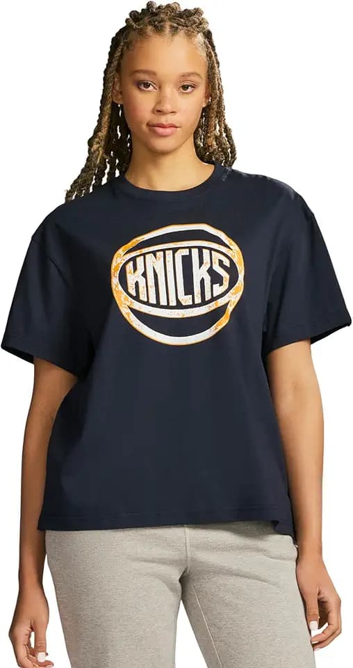 Game 7 NBA Womens Women’s Oversized Short Sleeve Spray Paint Shield Team Logo Oversized Graphic Crewneck T-Shirt