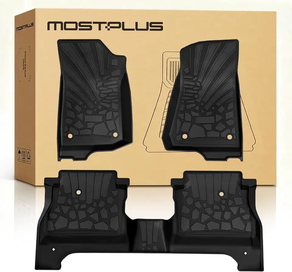 MOSTPLUS Floor Mats Compatible for Jeep Gladiator JT 2020-2025 2026, Custom Fit All Weather TPE Floor Liners 1st & 2nd Row Full Set Car Truck Mats, Black Non-Slip, Durable