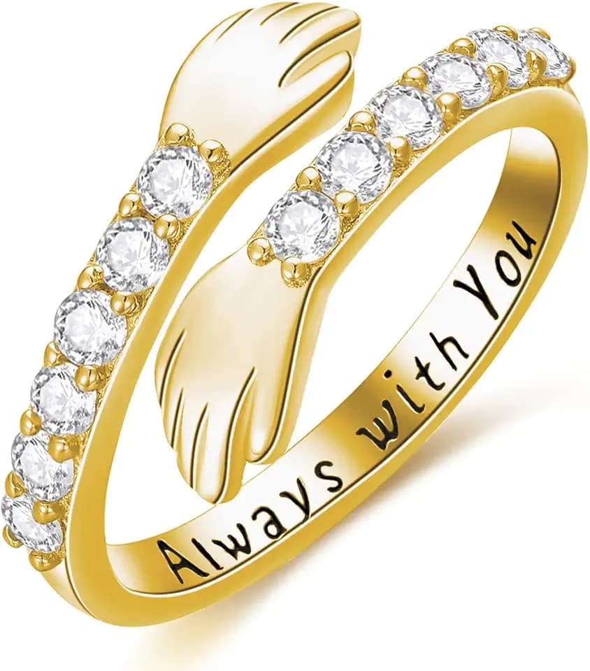 Midari 18K Gold Hug Ring Hugging Hand Jewelry Couple Hugs Finger Ring Adjustable Best Friend Rings Friendship Jewelry Gifts for Women Granddaughter Wife