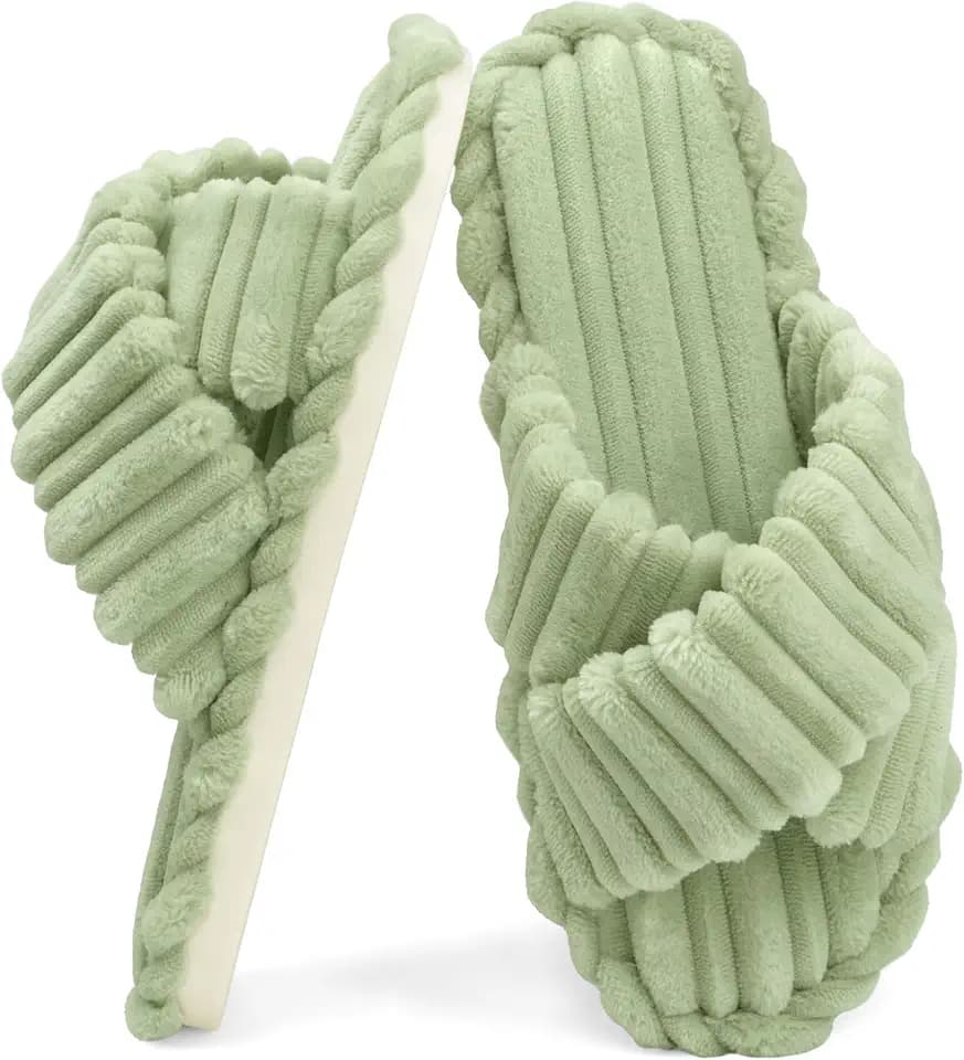 Slippers for Women Memory Foam House Bedroom Corduroy Crossbands Slipper Slides Comfy Open Toe Indoor Womens Slip On Slipper Shoes