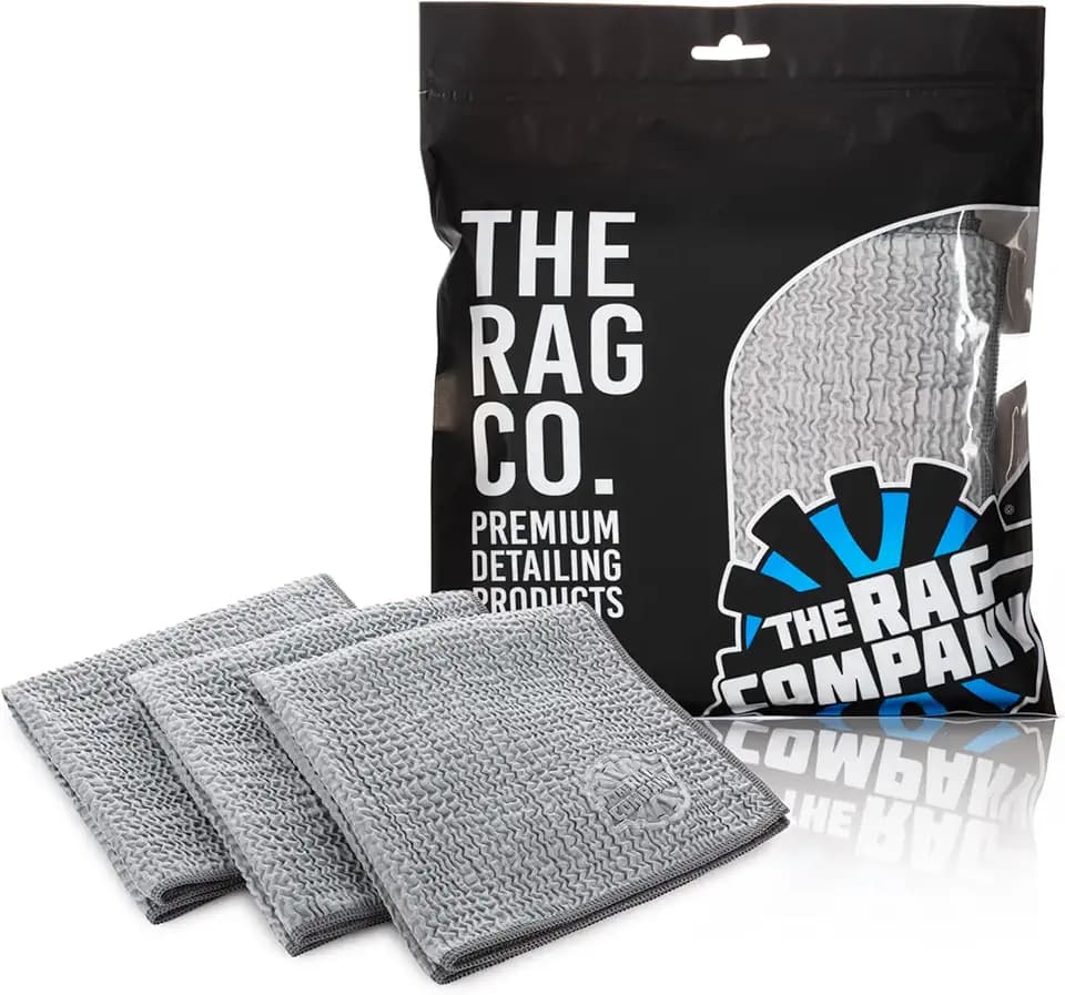 The Rag Company - Wrinkle Knit Glass Towel - Professional 500 GSM Microfiber Window Cleaning Cloths, Streak-Free Dual-Sided Design, 16in x 16in, 3-Pack (South Korea)