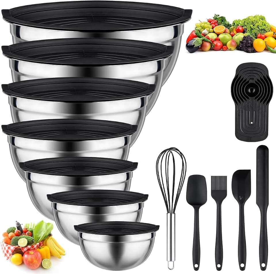 Leidawn Mixing Bowls with Lids Set, 25 PCS Black Mixing Bowl for Kitchen