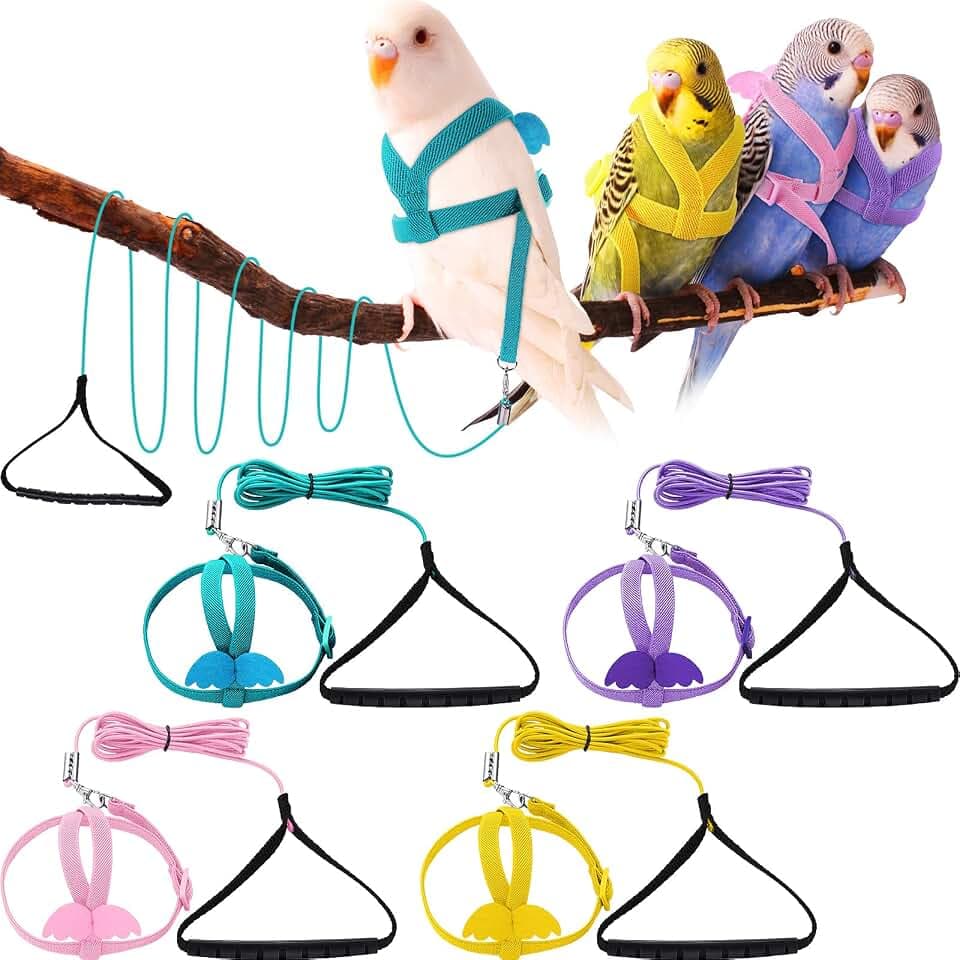 4 Stück Haustier Papagei Vogel Geschirr Leine Verstellbares Vogel Fliegen Geschirr Traktionsseil mit niedlichem Flügel für Papageien, Tauben, Wellensittich, Lovebird, Outdoor-Trainingsspielzeug (Rosa,