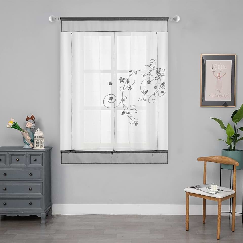 SIMPVALE Grau Raffrollo Vorhang, 80x100cm (BxH) Voile Vorhänge, 1 Stück