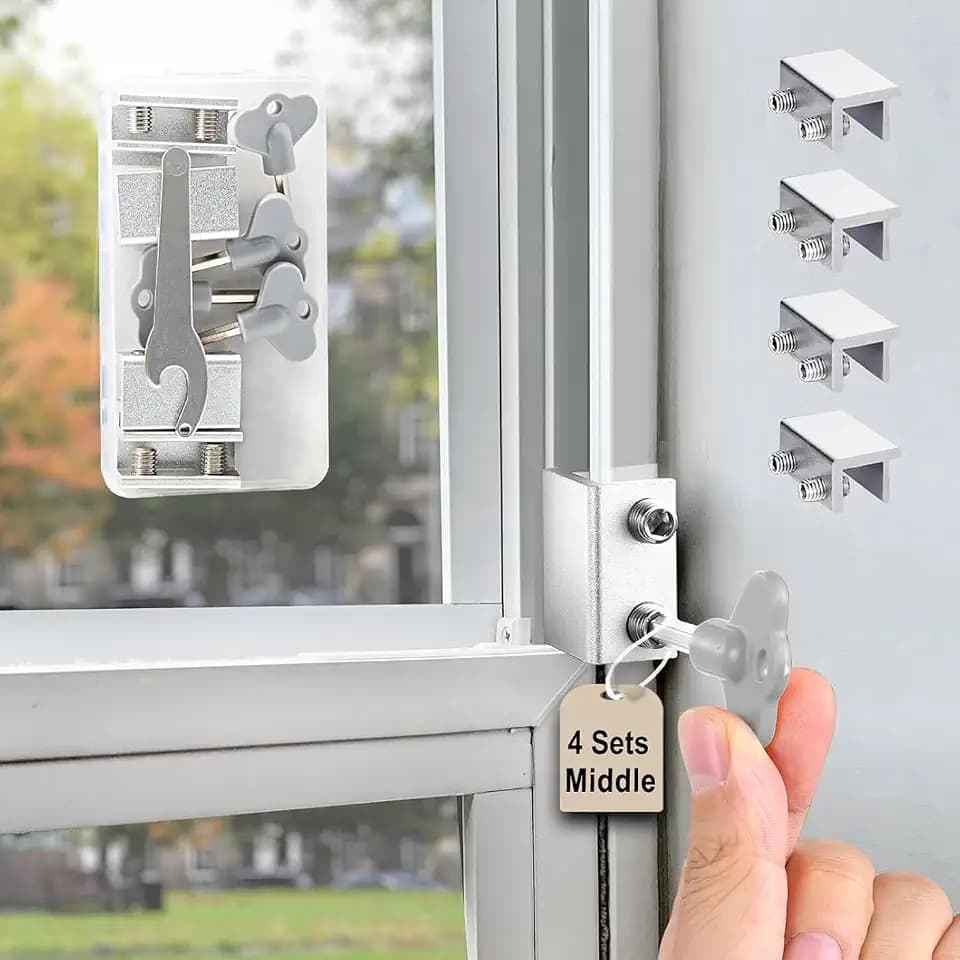 Window Locks(4 Sets), Window Locks for Up and Down Windows,Easy to Install Vertical & Horizontal Window Security Locks,Adjustable Aluminum Window Stopper Lock(Silver)