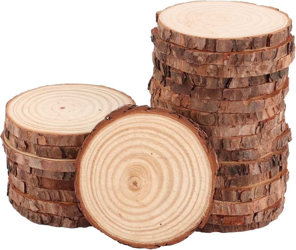 25 Stück Holzscheiben 11-12 cm Baumscheiben ohne Loch, Runde Holzscheibe, Baumscheibe Klein, Holzscheiben zum Basteln 10mm Dicke für DIY, Handwerk, Hochzeit Weihnachten Dekoration