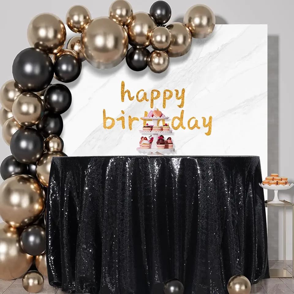 Eternal Beauty 120" Round Sequin Tablecloth, Thick Not See Through Black Table Cloth for Wedding Birthday Party