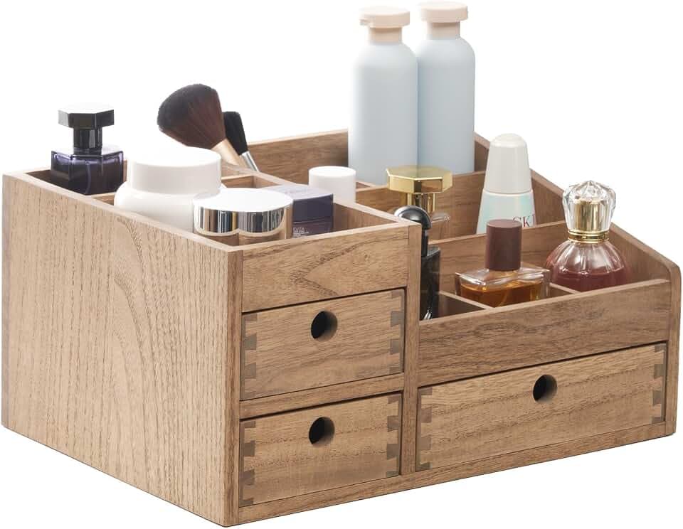 KIRIGEN Kosmetik-Organizer Holz, Schubladenbox, Make-up-Organizer, Braun