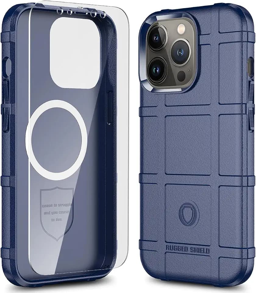 Rugged Shield 8ft Drop Proof Magnetic TPU Thick Armor Tactical Protective Case for MagSafe Compatible with iPhone 13 Pro (6.1 inches) - Navy Blue