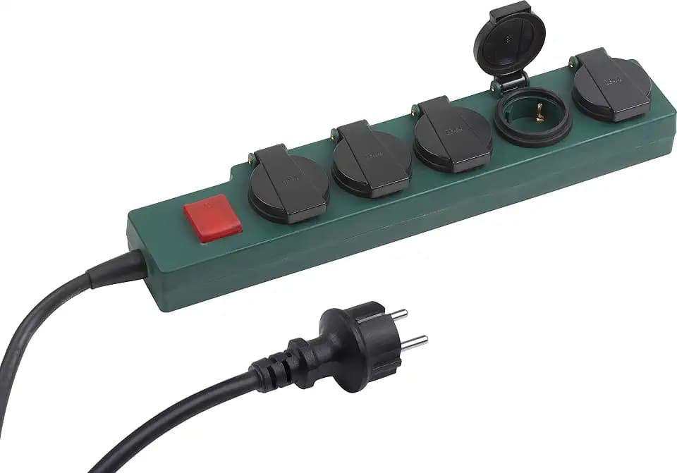 Meister Steckdosenleiste 5-fach - 1,4 m Kabel - Gummischlauchleitung - IP44 Außenbereich - Schalter / Verteilersteckdose / Feuchtraum-Steckdosenverteiler / Outdoor-Steckdosenleiste / 7430920