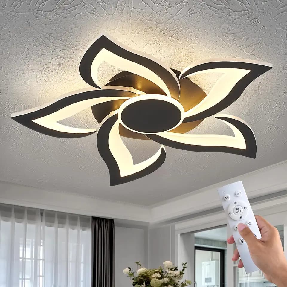 LED Ceiling Light with Remote, Modern Flush Mount Ceiling Light Fixtures, Black 24" Flower Close to Ceiling Light Fixtures, 3000K-6000K Dimmable Ceiling Lamp for Bedroom, Kitchen, Dining room