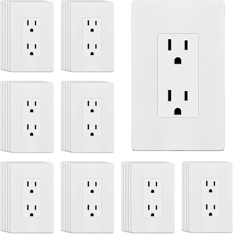 ENERLITES 40 Pack Decorator Outlet 15A Receptacle with Screwless Wall Plate