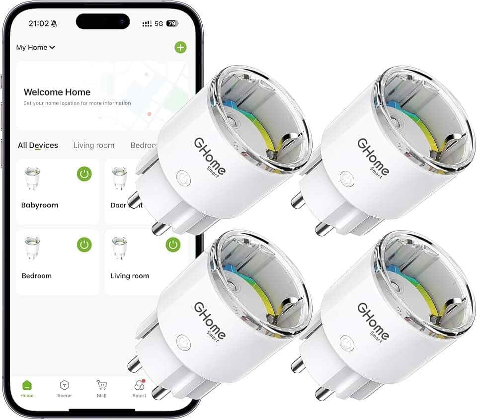 GHome Smart Mini WLAN Steckdose mit Strommessung, App-Steuerung, 10A