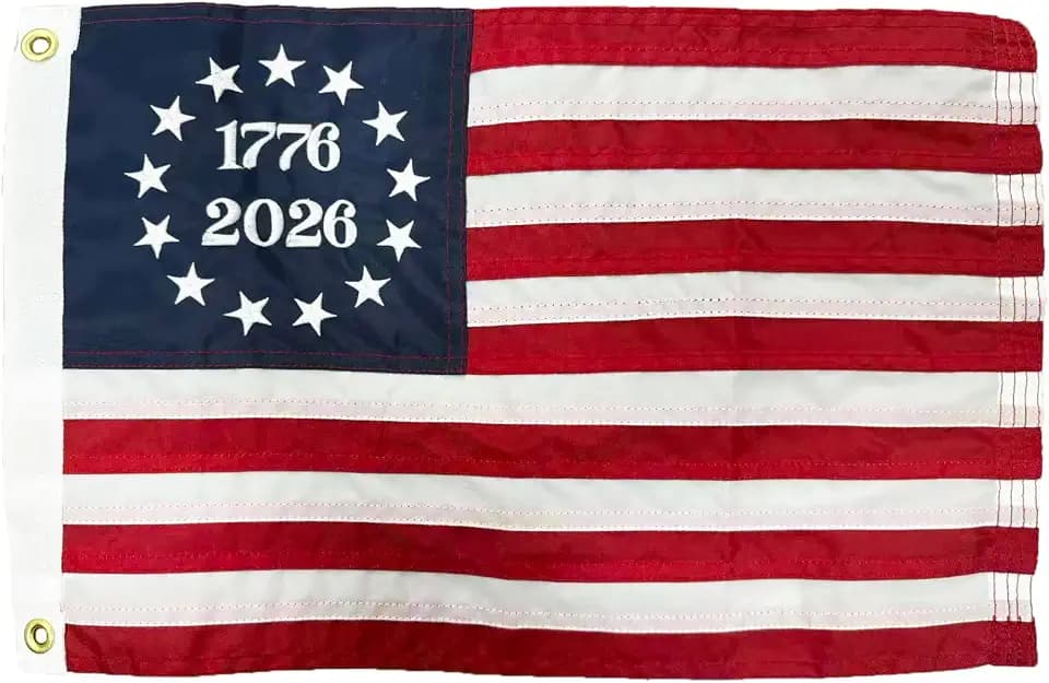 FRF FLAG Betsy Ross 1776-2026 Flag 12x18 Inch, Heavy Duty 250 Years Anniversary USA Flag, Embroidered 250th Anniversary Flag, with 2 Brass Grommets