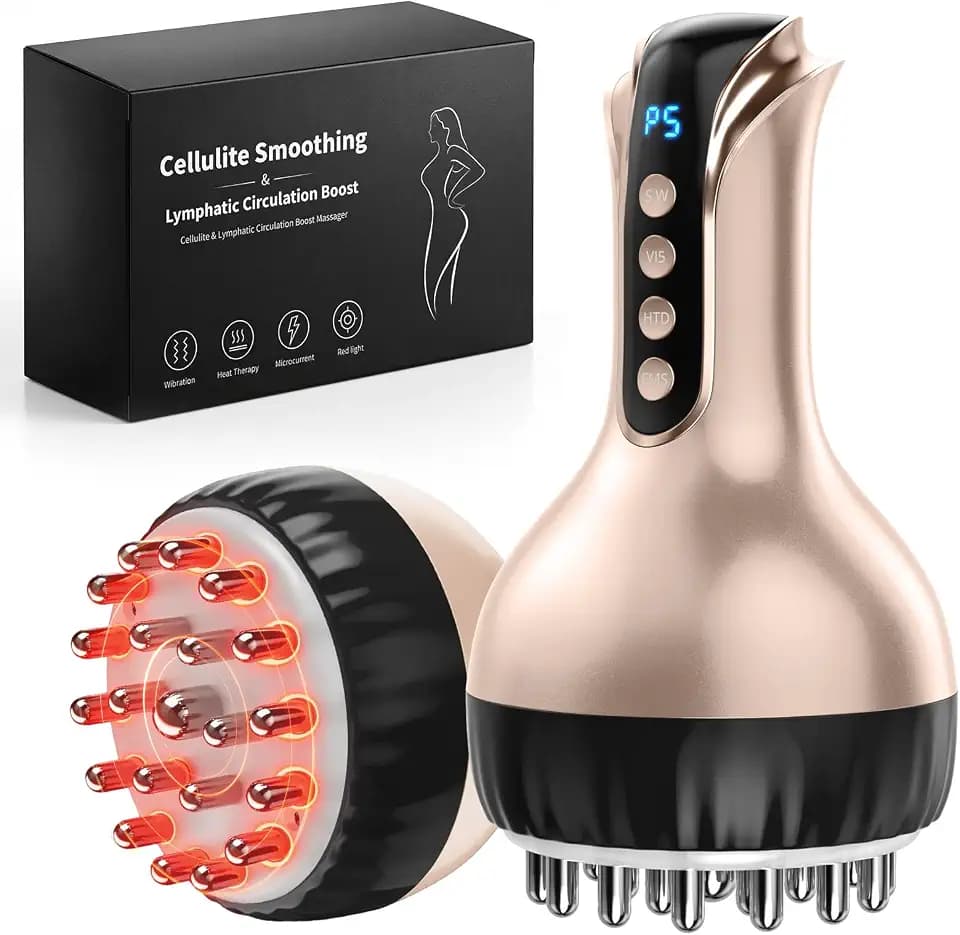 Lymphatic Drainage Massager & Anti-Cellulite Massage Tool, Body Sculpting Device for Legs, Arms & Stomach, Supports Smoother Skin, with Gentle Warming & Vibration (Rosegold)