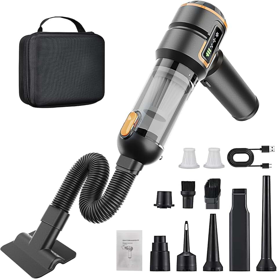 Handstaubsauger Akku Kabellos - 23000pa Auto Staubsauger Stark,Mini Staubsauger Für Auto,Pc,Haus,KüChe,Ritzen Und Ecken,Handsauger Akku Stark Saugend,Kann Als Luftpumpe u. Staubgebläse Dienen,6000mAh