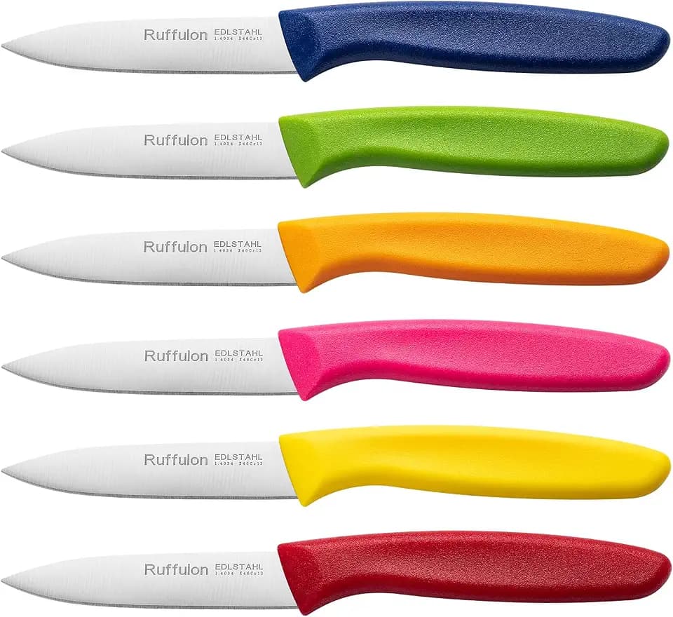Paring & Fruit Knives Set of 6, Stainless Steel Sharp Blades, Multicolor.