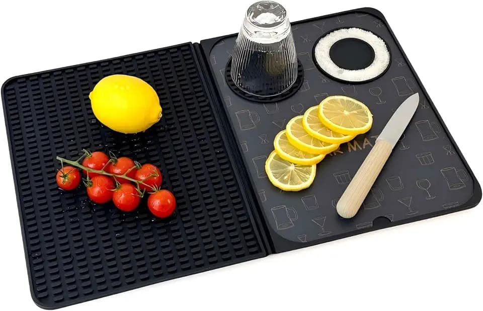 Bar Mat, Bar Accessories, Multifunctional Folding Cocktail Mat, 18" X 12"(Black) Drying Mats,Bar Mat for Countertop,Bar Decorations for Home, Outdoor Bar Accessories,Travel