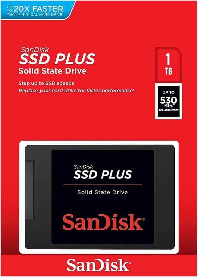 Sandisk SSD Plus 1TB Internal SSD - SATA III 6 Gb/s, 2.5"/7mm, Up to 535 MB/s - SDSSDA-1T00-G26