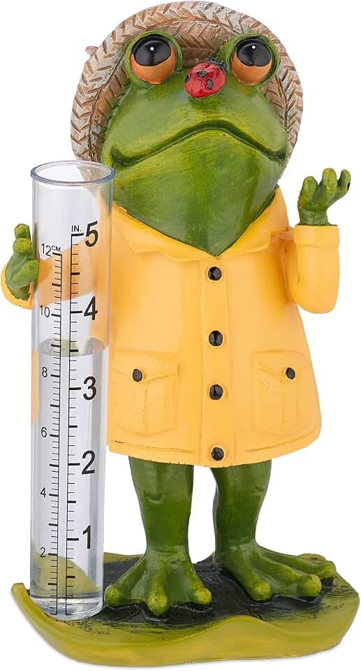 Relaxdays Regenmesser Frosch, wetterbeständig, analoger Regenanzeiger, H x B x T: 19 x 10,5 x 8 cm, Gartendeko, bunt