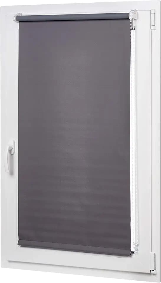 Amazon Basics Verdunkelungsrollo, UV-Schutz, wärmeisoliert, trimmbar, ohne Bohren, 56 x 150 cm, Dunkelgrau