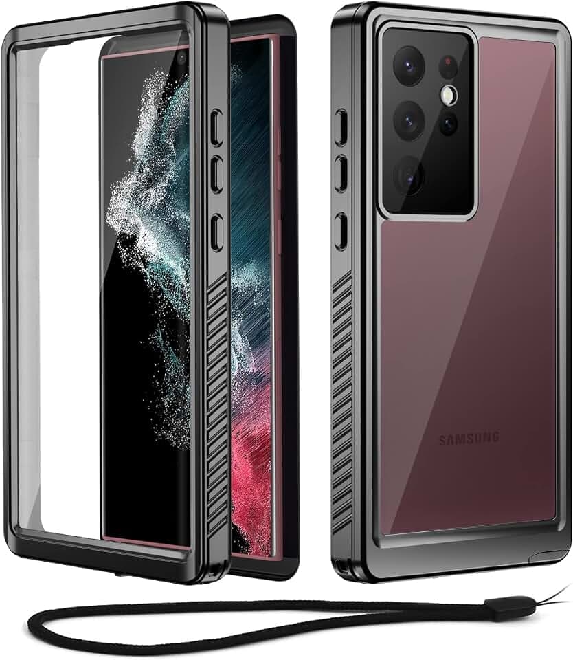 Beeasy für Samsung Galaxy S22 Ultra Hülle, IP68 Wasserdicht Outdoor Handyhülle 360 Grad Schutzhülle, Stoßfest Staubdicht Panzerhülle mit Eingebautem Displayschutz S22 Ultra 5G Case, Schwarz