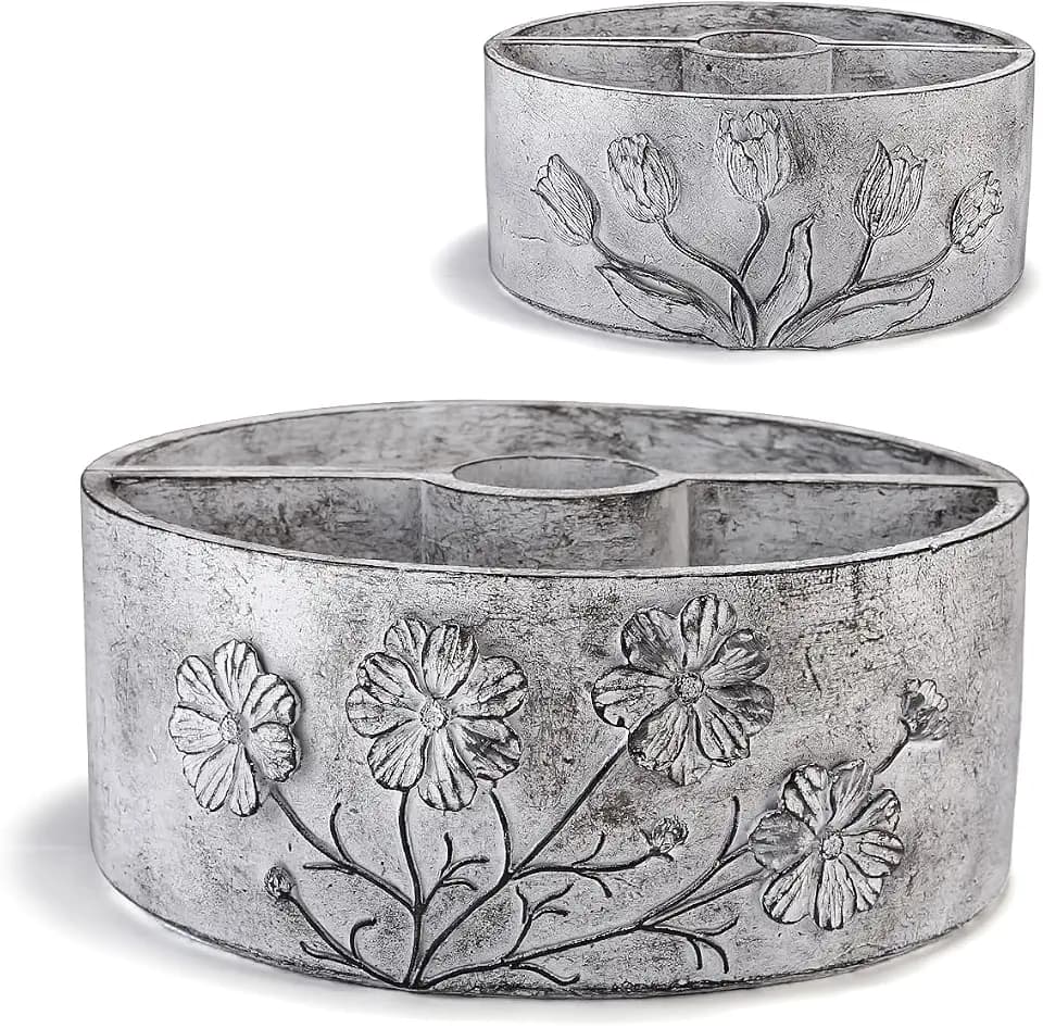 Patio Umbrella Planter 2 PCS Wrap Around Umbrella Planter Carving with Umbrella Hole Half Round Flower Pot Outdoors（11.41 * 11.41 * 4.72inch） for Terrace Tables(Grey)