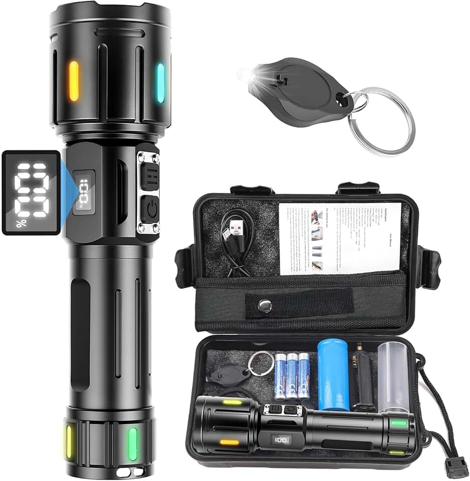500000 Lumen Taktische Taschenlampe – Superhelle LED-Taschenlampe mit USB-C, IPX6 Wasserdicht, 5 Modi (Strobe/SOS), Zoom-Funktion für Camping, Outdoor, Notfall & Sicherheit