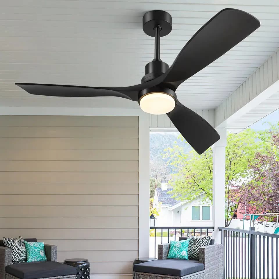 72 Inch Ceiling Fan with Lights Remote, 3 Wood Blades Black Fans