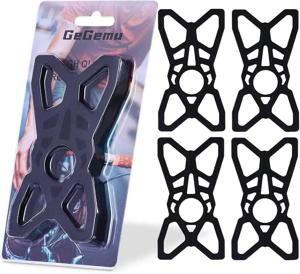 GeGeMu Motorcycle Phone Mount Tether 4-Pack, Premium Grade Rubber/Security/Fall Prevention, for Bicycle Bike, Motorcycle, Handlebar, Silicone Cell Phone Holder Band (B-Black)