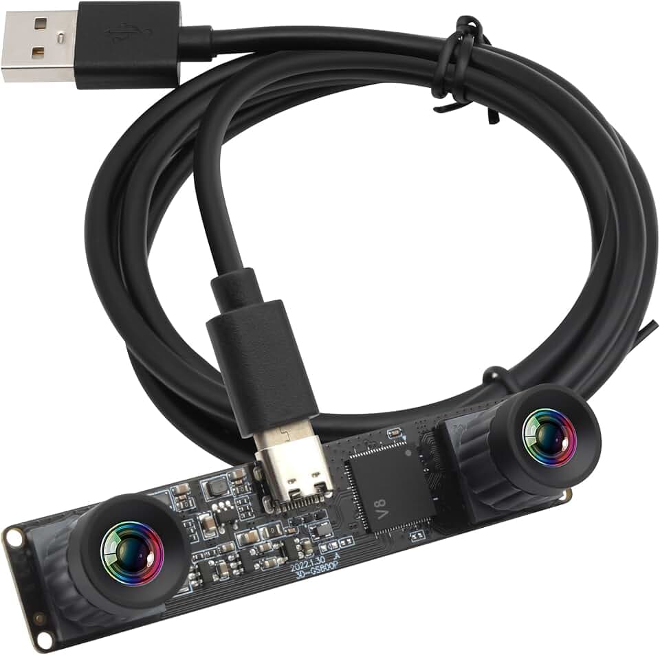 ELP 210fps Monochrome Global Shutter USB Camera Module - Dual Lens Synchronization B/W Web for PC, 800P 120fps Lightburn, USB2.0 OmniVision OV9281 Binocular (83 No Distortion Lens)
