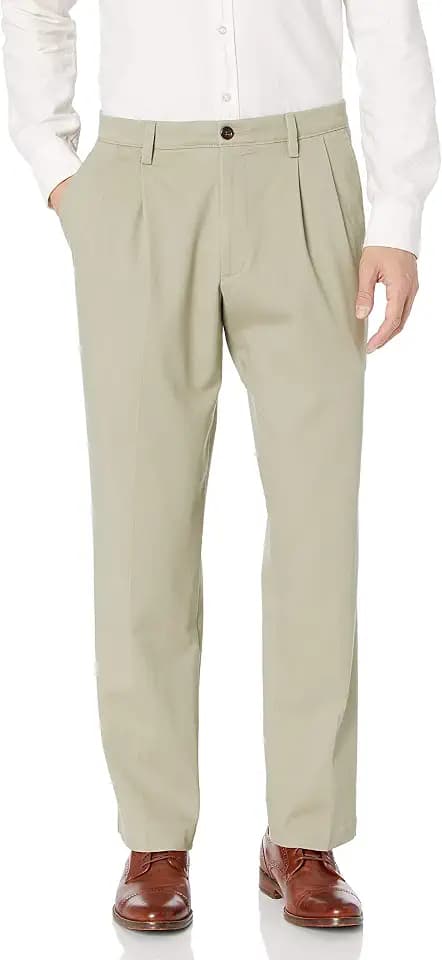 DOCKERS Men's Classic Fit Easy Khaki Pants - Pleated (Standard and Big & Tall), Cloud, 44W x 28L