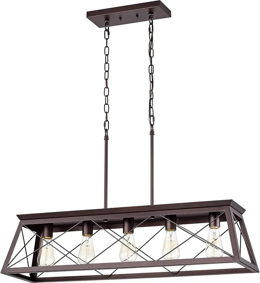 Farmhouse Linear Chandelier 5 Light Kitchen Island Pendant Lighting Industrial Metal Hanging Ceiling Light Fixture for Dining & Living Room