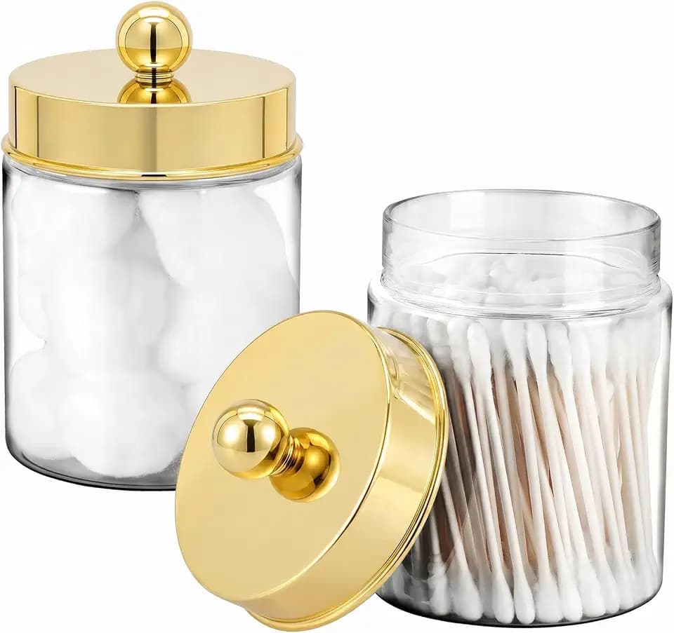 Amolliar Acrylic Apothecary Jar Bathroom Qtip Holder Gold 2 Pack