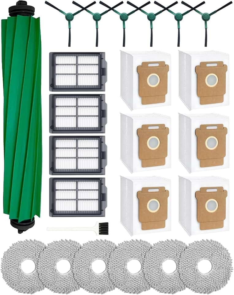24 Stück 405 Combo Zubehör Kit für iRobot Roomba Plus 405/505/507 Combo Roboter Staubsauger:1 Hauptbürste, 6 Staubbeutel, 6 Mop Pads, 4 Filter, 6 Seitenbürsten(400/500 Serie)